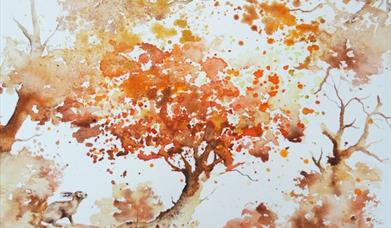 Watercolour painting of autumn leaves
